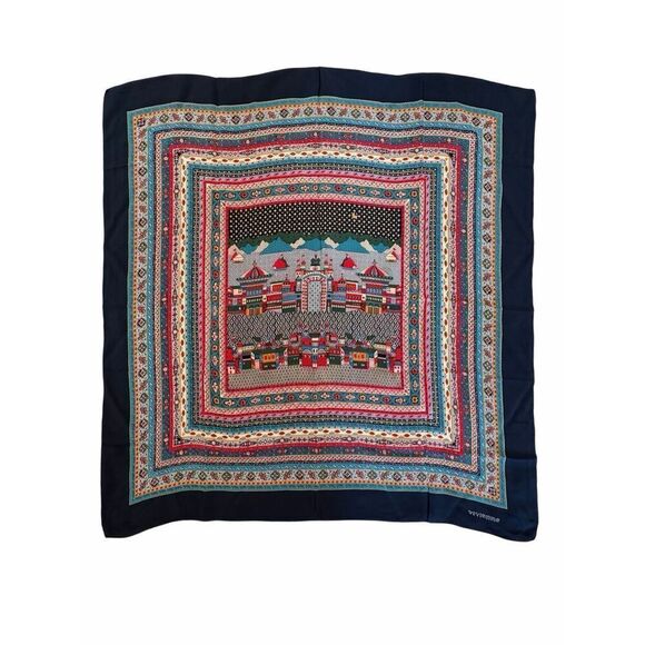 Vivienne Tam Accessories - Vintage Vivienne Scenic Silk-Feel Scarf 34” x 34” Blue Cityscape Print Square